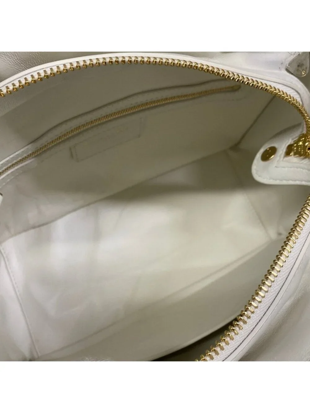 Dior Handbag Lady Bag White Gold Leather